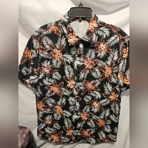 SHEIN Black and Brown Floral Button Up Men's Shirt Sz.L No flaws.